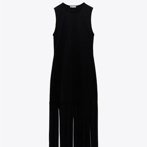Zara Black Sleeveless fringe Dress
